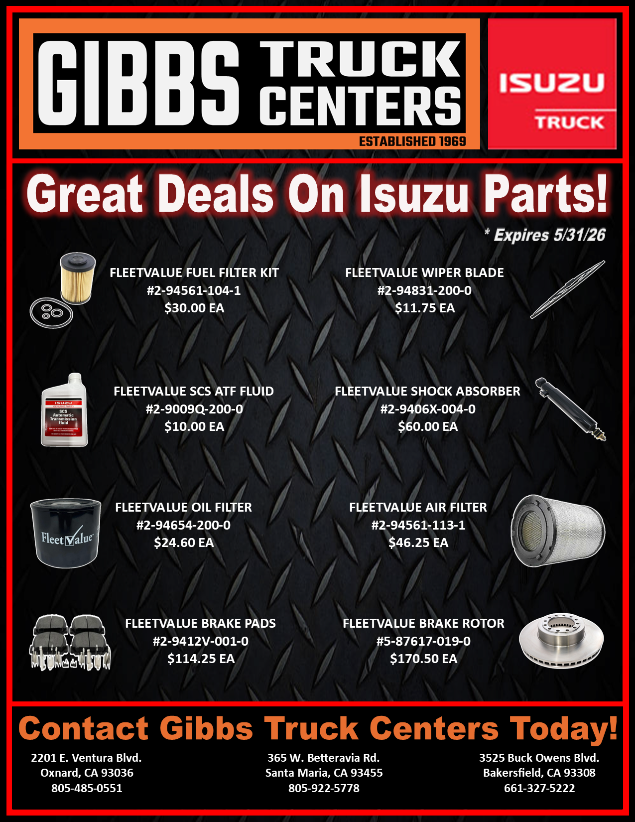 All Stores Isuzu Parts Flyer