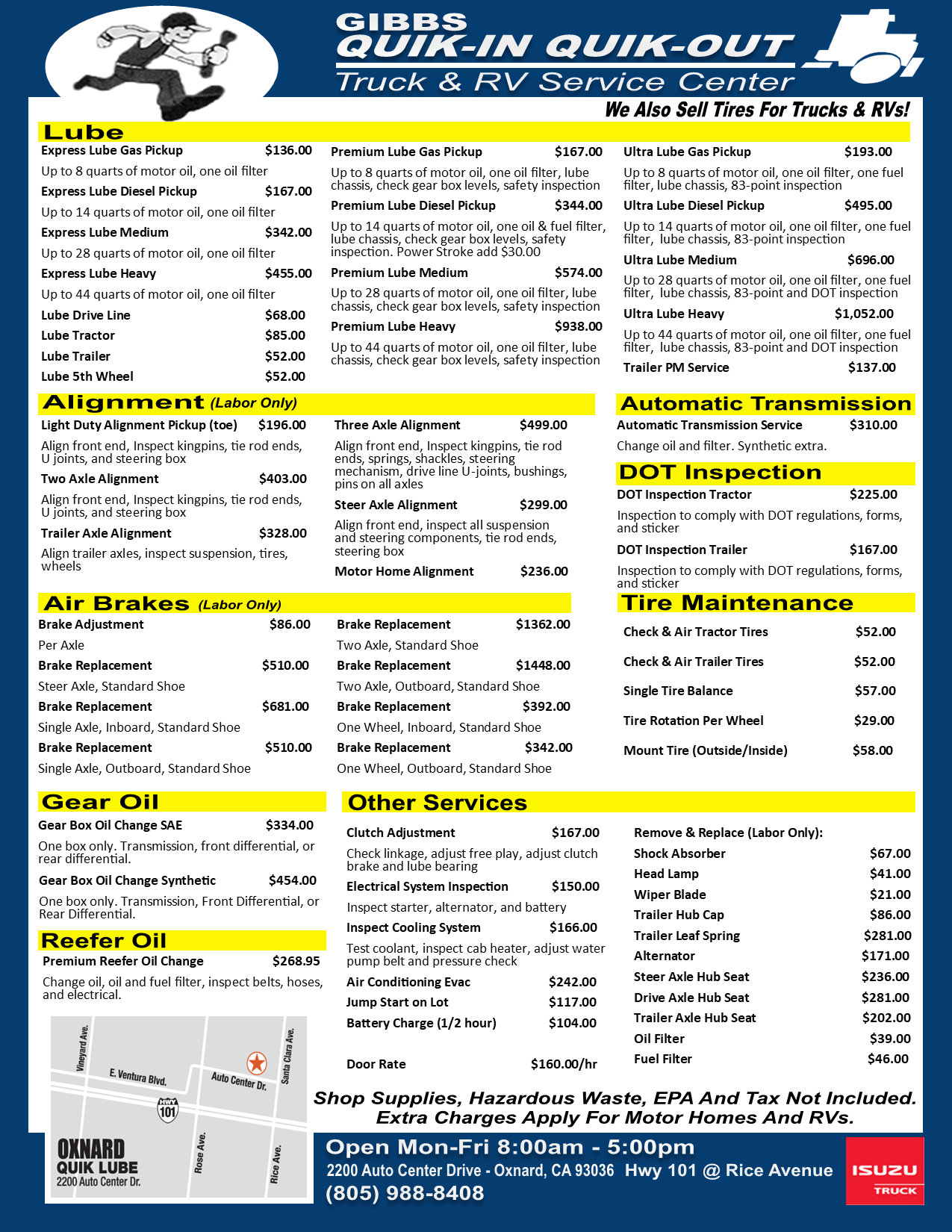 Quick Lube Menu Flyer
