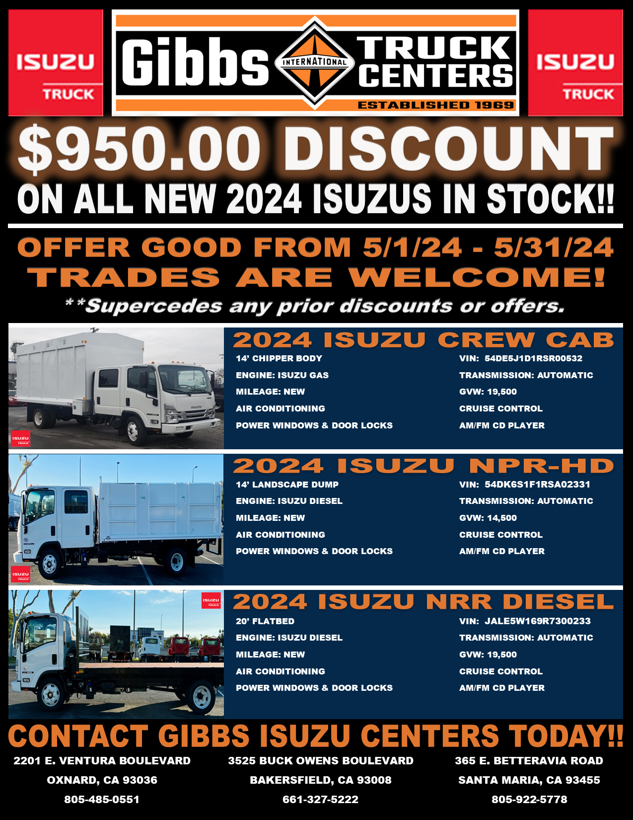 New Isuzu Truck Sales Discount Flyer